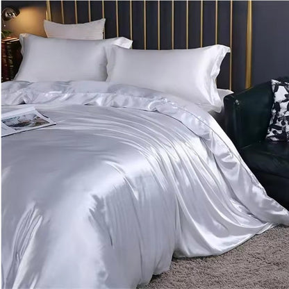 High-End Natural Mulberry Silk Bedding Set – Satin Duvet Cover with Sheets